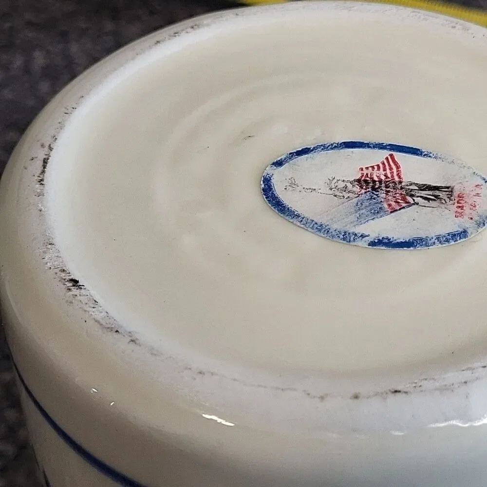 VINTAGE‎ Friendship Pottery Roseville OH Pitcher Blue Stripe & Geese Cottagecore